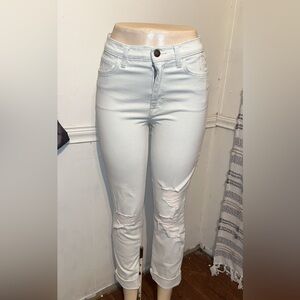 Current/Elliott Light Gray Distressed Skinny Jeans